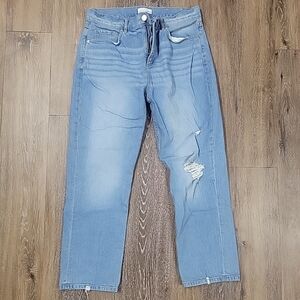 LOFT High Waist Straight Crop Denim Jeans Light Distress Wash Size 8